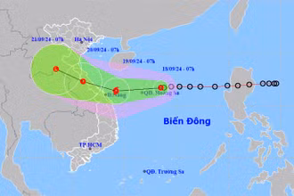 Vị trí và hướng di chuyển của áp thấp nhiệt đới lúc 7 giờ. (Nguồn: nchmf.gov.vn)