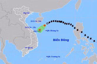 Vị trí và hướng di chuyển của áp thấp nhiệt đới (suy yếu từ bão số 9). (Nguồn: nchmf.gov.vn)