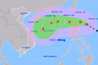 Vị trí và hướng di chuyển của bão Yinxing lúc 13 giờ ngày 6/11. (Nguồn: nchmf.gov.vn)