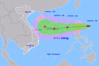 Vị trí và hướng di chuyển của áp thấp nhiệt đới lúc 19 giờ. (Nguồn: nchmf.gov.vn)