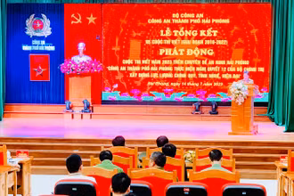 Quang cảnh phát động cuộc thi viết về Công an Hải Phòng xây dựng lực lượng chính quy, tinh nhuệ, hiện đại.