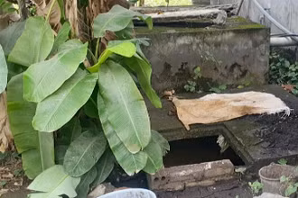 Bể nước thải - nơi phát hiện ra bộ hài cốt người mất tích cách đây 13 năm.
