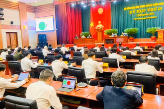 Các đại biểu nhấn nút thông qua các Nghị quyết kỳ họp.