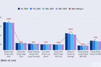 [Infographic] Dự báo mực nước trên các sông từ 1 giờ đến 19 giờ 13/9, khu vực nguy cơ ngập lụt 