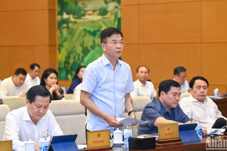 Bộ trưởng Tư pháp Lê Thành Long trình bày Tờ trình của Chính phủ. (Ảnh: DUY LINH)