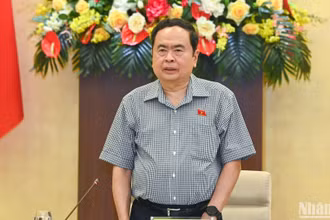 Chủ tịch Quốc hội Trần Thanh Mẫn phát biểu tại cuộc làm việc. (Ảnh: DUY LINH)