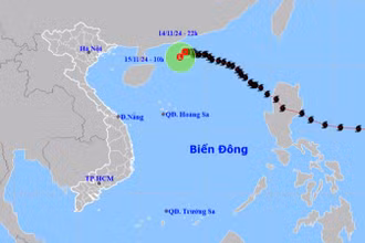 Vị trí và hướng di chuyển của áp thấp nhiệt đới (suy yếu từ bão số 8). (Nguồn: nchmf.gov.vn)