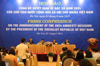 Toàn cảnh Họp báo Công bố quyết định đặc xá của Chủ tịch nước năm 2024.