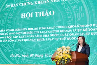 Chủ tịch Ủy ban Chứng khoán Nhà nước Vũ Thị Chân Phương phát biểu tại hội thảo.