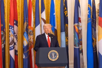 Tổng thống Mỹ Donald Trump phát biểu tại Nhà Trắng (Ảnh: Tân Hoa xã)