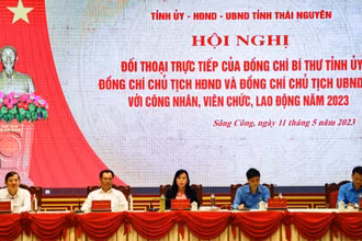 Lãnh đạo tỉnh Thái Nguyên và Tổng Liên đoàn Lao động Việt Nam đối thoại với công nhân, người lao động.