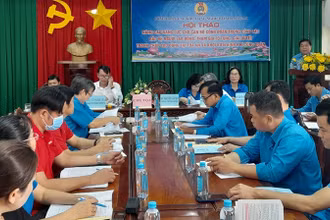 Quang cảnh hội thảo nâng cao năng lực cho cán bộ công đoàn trong công tác bảo vệ người lao động tại Long An. 