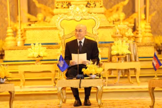 Quốc vương Campuchia Norodom Sihamoni tại cuộc tiếp kiến.