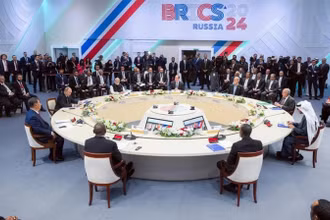Lãnh đạo các quốc gia thành viên nhóm BRICS tại Hội nghị thượng đỉnh ở Kazan, Nga ngày 23/10/2024. (Ảnh: ANI/TTXVN)