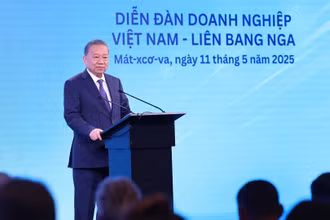 Tổng Bí thư Tô Lâm phát biểu tại Diễn đàn doanh nghiệp Việt Nam-Liên bang Nga. (Ảnh: TTXVN)