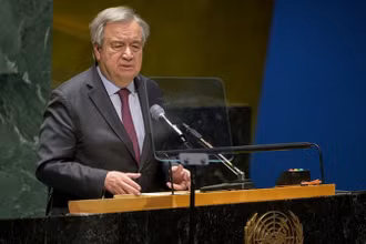Tổng Thư ký Liên hợp quốc Antonio Guterres phát biểu tại trụ sở Liên hợp quốc ở New York, Mỹ. (Ảnh: THX/TTXVN)
