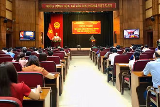 Các đại biểu dự hội nghị tập huấn về công tác nhân quyền tại điểm cầu Ủy ban nhân dân tỉnh Cao Bằng.