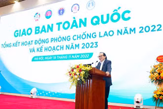 PGS, TS Nguyễn Viết Nhung - Giám đốc Bệnh viện Phổi Trung ương, Trưởng ban điều hành Chương trình Chống lao Quốc gia phát biểu lại buổi giao ban. 