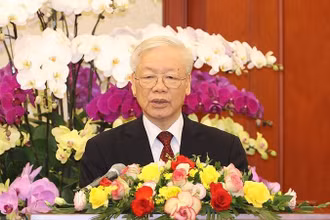 Tổng Bí thư Nguyễn Phú Trọng, Bí thư Quân ủy Trung ương phát biểu tại buổi gặp mặt các đại biểu Đại hội Đoàn Thanh niên Cộng sản Hồ Chí Minh Quân đội lần thứ X. (Ảnh: TTXVN)
