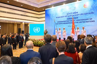 Quang cảnh lễ kỷ niệm 45 năm ngày Việt Nam gia nhập Liên hợp quốc.
