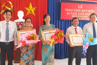 Lãnh đạo Thành ủy thành phố Tân An trao Huy hiệu Đảng đợt 7 cho đảng viên có tuổi đảng từ 30 tuổi trở lên. 