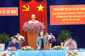 Đồng chí Trương Thị Mai phát biểu chỉ đạo tại buổi làm việc với Ban Thường vụ Tỉnh ủy Cà Mau.