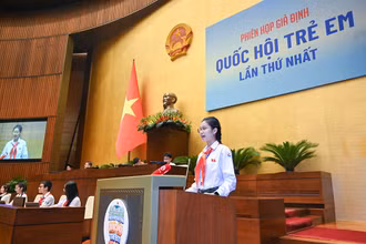 Chủ tịch Quốc hội trẻ em Đặng Cát Tiên phát biểu khai mạc phiên họp.