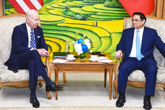 Thủ tướng Phạm Minh Chính hội kiến Tổng thống Hợp chúng quốc Hoa Kỳ Joe Biden. (Ảnh: TRẦN HẢI)