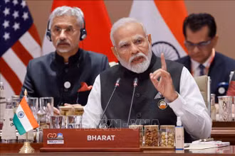 Thủ tướng Ấn Độ Narendra Modi phát biểu tại Hội nghị thượng đỉnh G20 ở New Delhi, Ấn Độ, ngày 9/9/2023. (Ảnh: TTXVN)