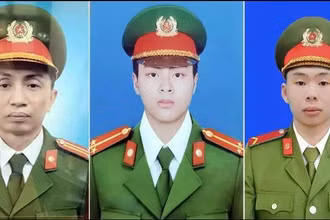 3 cán bộ chiến sĩ trước khi thăng quân hàm. (Ảnh: TTXVN)