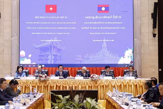 Hội thảo lý luận lần thứ 9 giữa Đảng Cộng sản Việt Nam và Đảng Nhân dân Cách mạng Lào. (Ảnh: TTXVN)