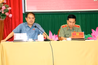 Đồng chí Quản Minh Cường, Phó Bí thư Tỉnh ủy, Trưởng Đoàn đại biểu Quốc hội tỉnh Đồng Nai phát biểu tại hội nghị.