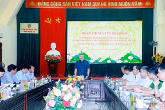 Đồng chí Nguyễn Hòa Bình làm việc với lãnh đạo Tòa án nhân dân hai cấp tỉnh Nghệ An.