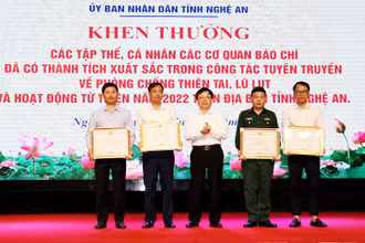 Phó Chủ tịch Ủy ban nhân dân tỉnh Nghệ An Bùi Đình Long trao Bằng khen của Chủ tịch Ủy ban nhân dân tỉnh cho các tập thể.