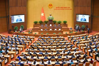 Chủ tịch Quốc hội Vương Đình Huệ phát biểu tại Kỳ họp bất thường lần thứ 5, Quốc hội khóa XV. (Ảnh: quochoi.vn)