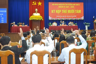 Đại biểu Hội đồng nhân dân tỉnh biểu quyết thông qua 26 nghị quyết.