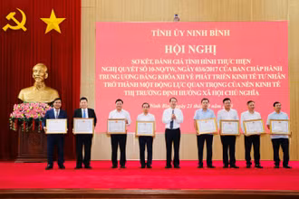 Cá nhân có thành tích xuất sắc được nhận bằng khen của Chủ tịch Ủy ban nhân dân tỉnh Ninh Bình trong thực hiện Nghị quyết số 10-NQ/TW của Ban Chấp hành Trung ương Đảng khóa XII. (Ảnh: Đức Lam)