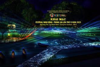Phối cảnh sân khấu đêm khai mạc Festival Ninh Bình-Tràng An lần thứ II năm 2023.