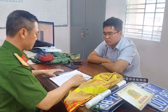Đối tượng Nguyễn Lê Ngọc Thi tại cơ quan Công an.