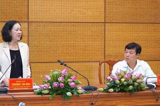 Đồng chí Trương Thị Mai phát biểu tại buổi làm việc.