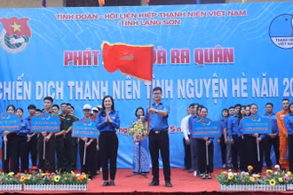 Các đại biểu và đoàn viên, thanh niên tham dự buổi lễ phát động ra quân chiến dịch Thanh niên tình nguyện hè năm 2023.