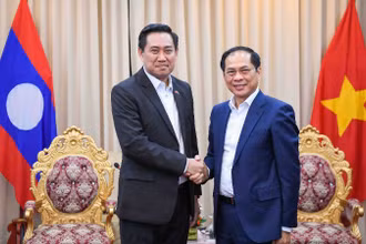 Phó Thủ tướng, Bộ trưởng Ngoại giao Bùi Thanh Sơn tiếp Bí thư, Tỉnh trưởng Champasak. (Ảnh: Bộ Ngoại giao Việt Nam)