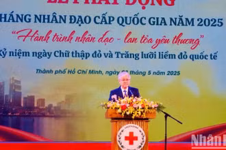 Chủ tịch Ủy ban Trung ương Mặt trận Tổ quốc Việt Nam Đỗ Văn Chiến phát biểu tại Lễ phát động Tháng Nhân đạo cấp quốc gia năm 2025.