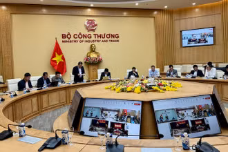 Chủ tịch Hội đồng thành viên EVN Đặng Hoàng An báo cáo tại cuộc họp bàn về tiến độ thực hiện dự án Đường dây 500kV Lào Cai-Vĩnh Yên ngày 21/2/2025.