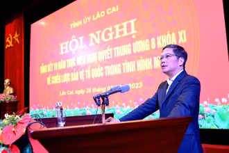 Ủy viên Bộ Chính trị, Trưởng ban Kinh tế Trung ương Trần Tuấn Anh phát biểu chỉ đạo Hội nghị. (Ảnh: QUỐC HỒNG)