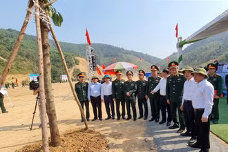 Các đại biểu trong Lễ phát động Tết trồng cây Xuân Giáp Thìn năm 2024 tại Hòa Bình.