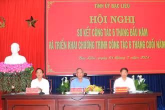 Các đồng chí Thường trực Tỉnh ủy Bạc Liêu chủ trì hội nghị.