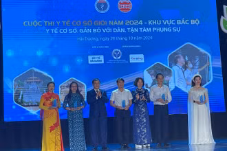 Lãnh đạo tỉnh Hải Dương và lãnh đạo Bộ Y tế trao Cup lưu niệm tới 5 đội dự cuộc thi.
