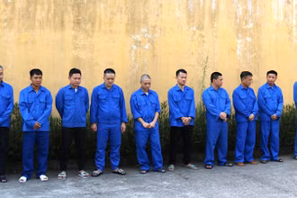 Các đối tượng đang bị tạm giữ hình sự trong chuyên án “Tổ chức đánh bạc, đánh bạc dưới hình thức cá độ bóng đá qua mạng internet trong thời gian diễn ra giải bóng đá Euro và Copa America năm 2024”. (Ảnh: BÍCH MẬN)