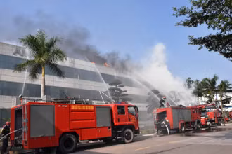Diễn tập phòng cháy, chữa cháy, cứu hộ, cứu nạn năm 2024 do tỉnh Nam Định tổ chức. (Ảnh: XUÂN TRƯỜNG)